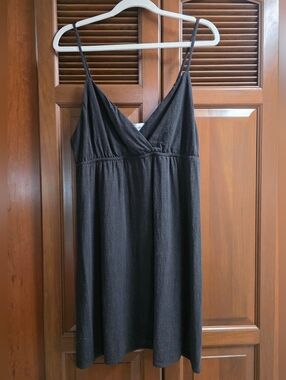 Black Linen Blend Mini Dress